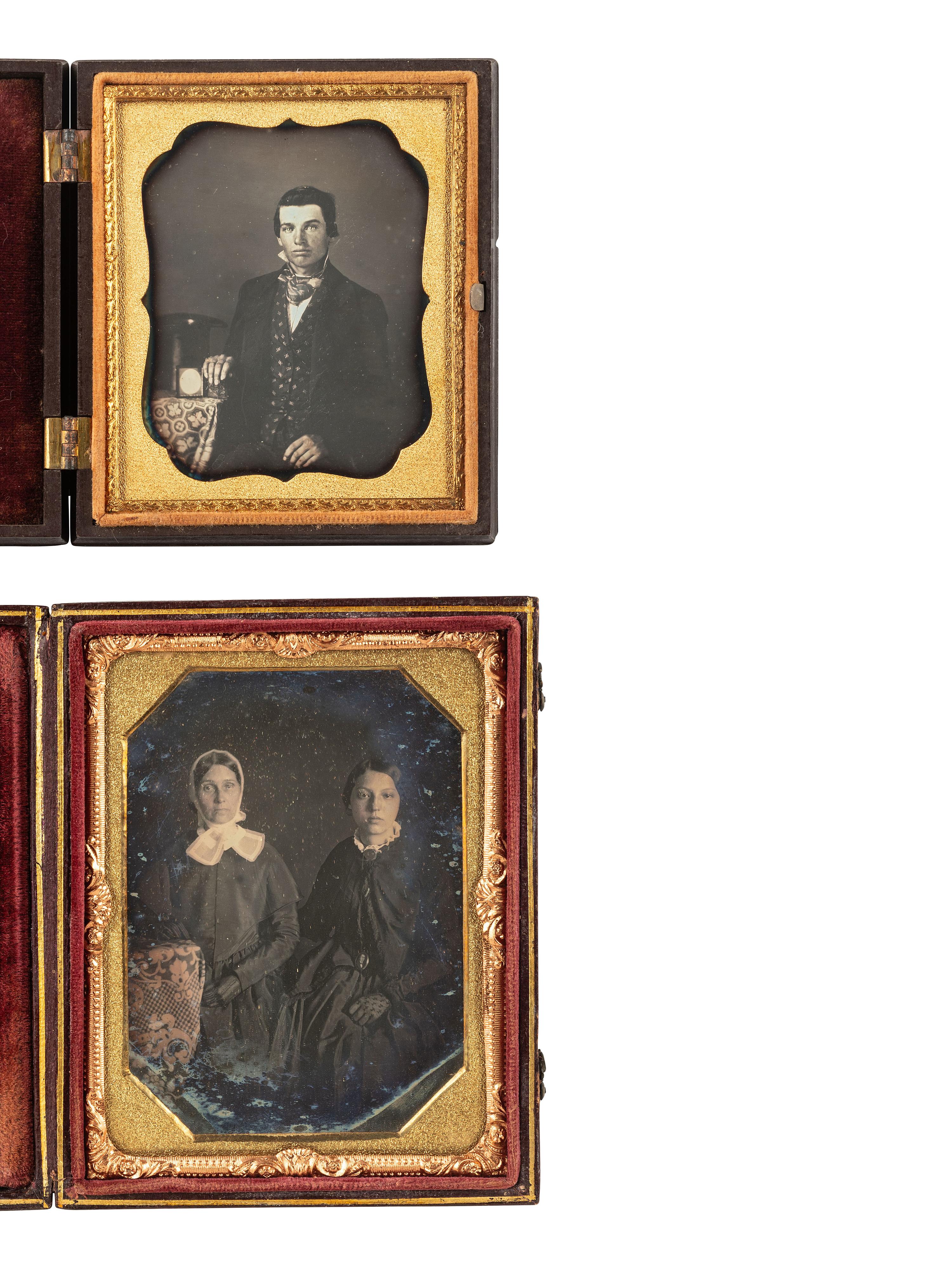 [EARLY PHOTOGRAPHY]. 4 cased images featuring subjects holding or displaying cased images.