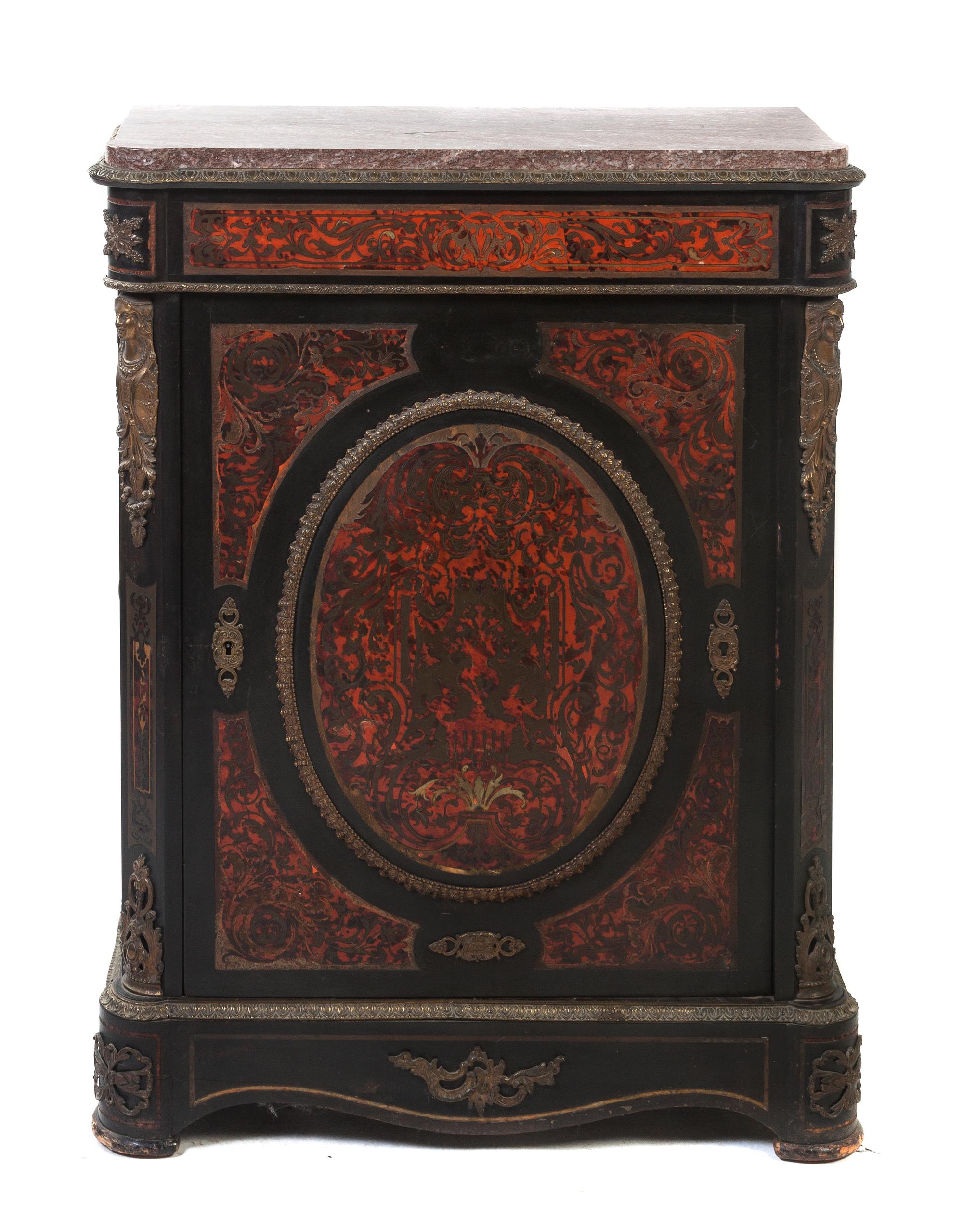 A Napoleon III Boulle Marquetry Meuble d'Appui, Height 41 1/2 x width 32 x depth 15 inches.