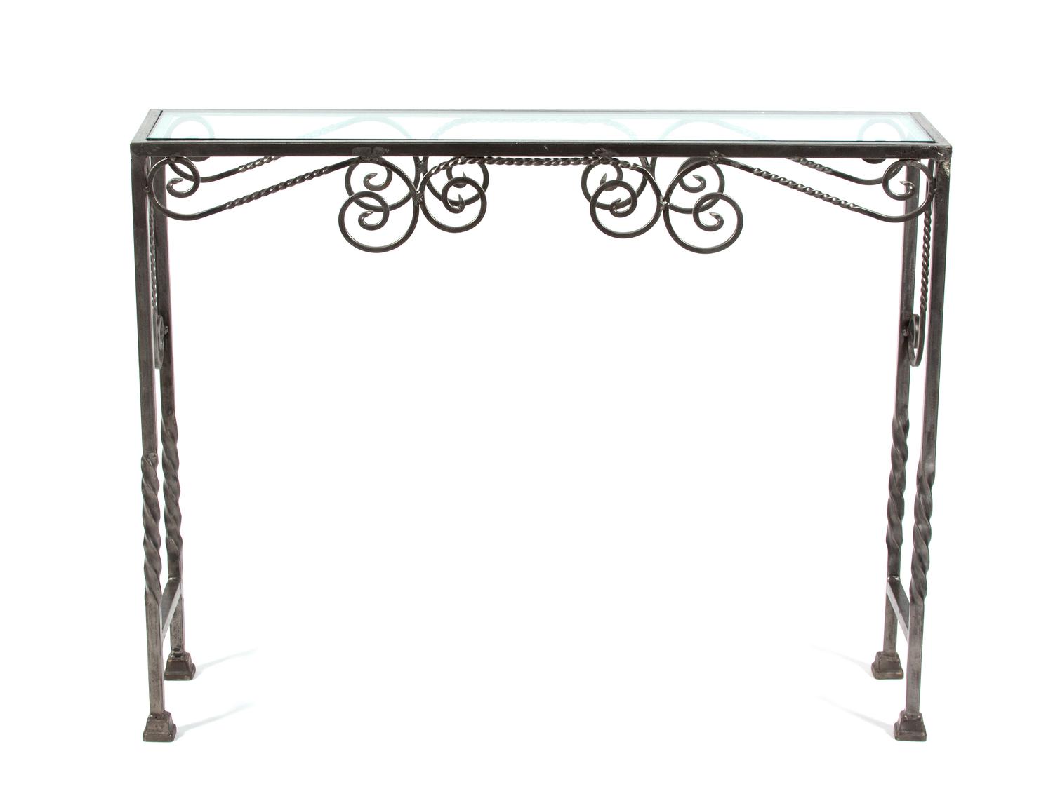 A Steel Console Table Height 33 x width 45 1/2 x depth 13 inches. — 20TH CENTURY