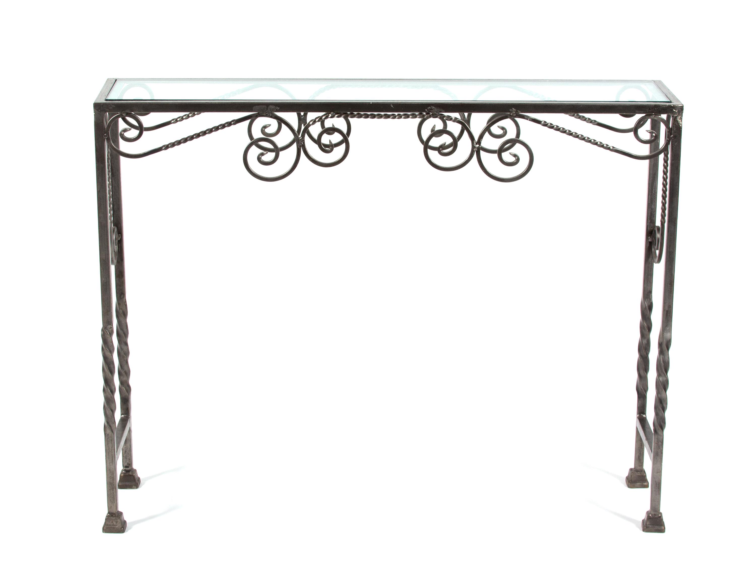 A Steel Console Table Height 33 x width 45 1/2 x depth 13 inches. — 20TH CENTURY