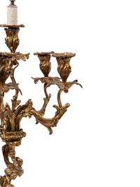 A Pair of Louis XV Style Gilt Bronze Six-Light Candelabra Mounted as Lamps