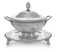 An American Silver Sauce Tureen and Underplate, Gale & Willis, New York, NY, Circa 1860, the tureen lid decorated with stippled floral