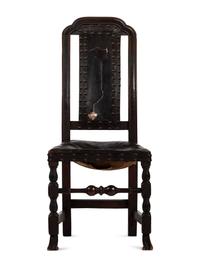 A William and Mary Leather Upholstered Spanish-Foot Side Chair