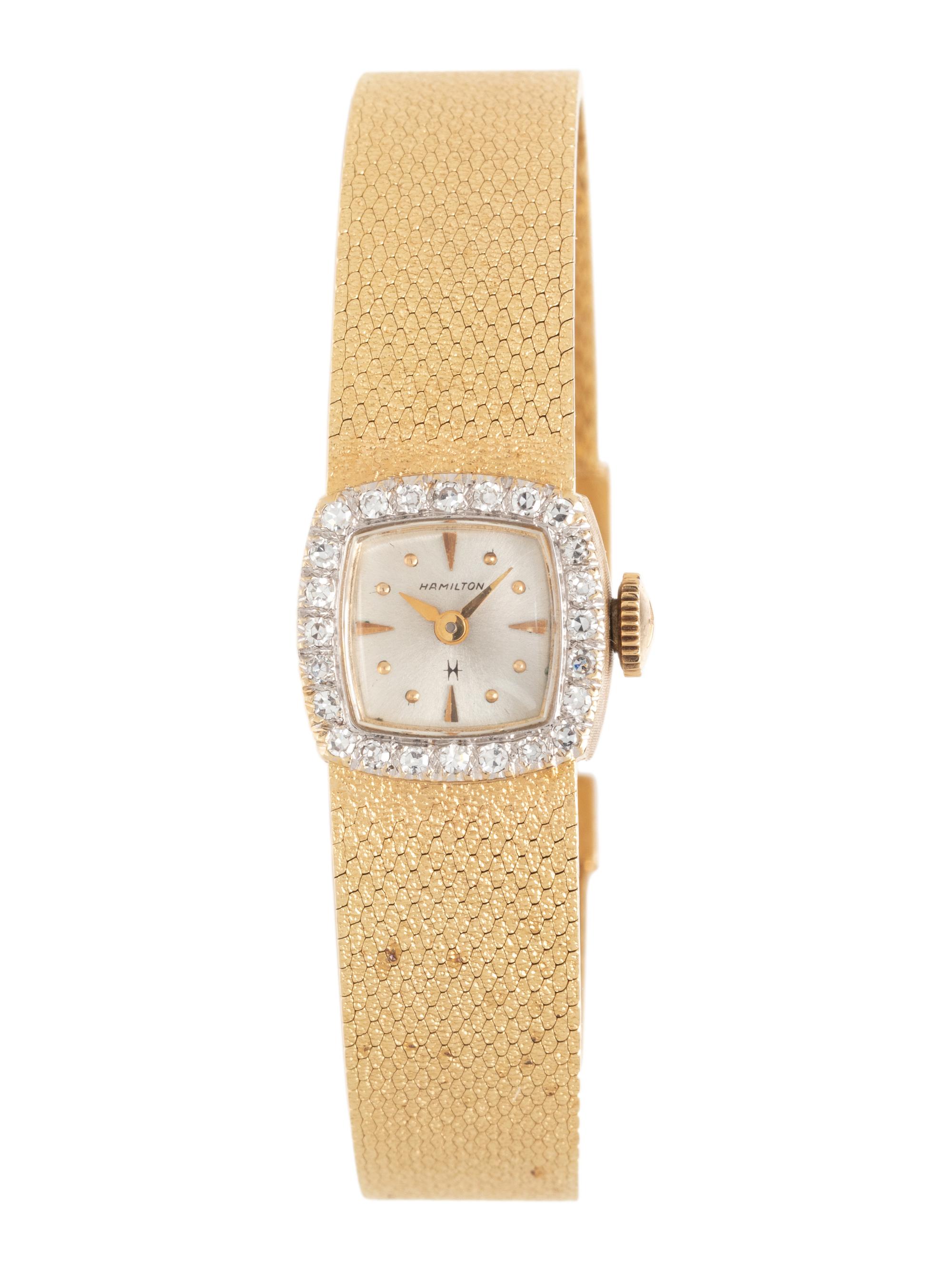 HAMILTON, 14K YELLOW GOLD AND DIAMOND WATCH