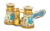 A Pair of French Enameled Opera Glasses, Lemaire, Width 3 7/8 inches.