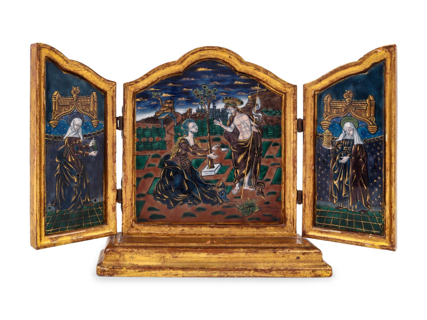 A French Giltwood and Enamel Triptych
