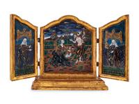A French Giltwood and Enamel Triptych