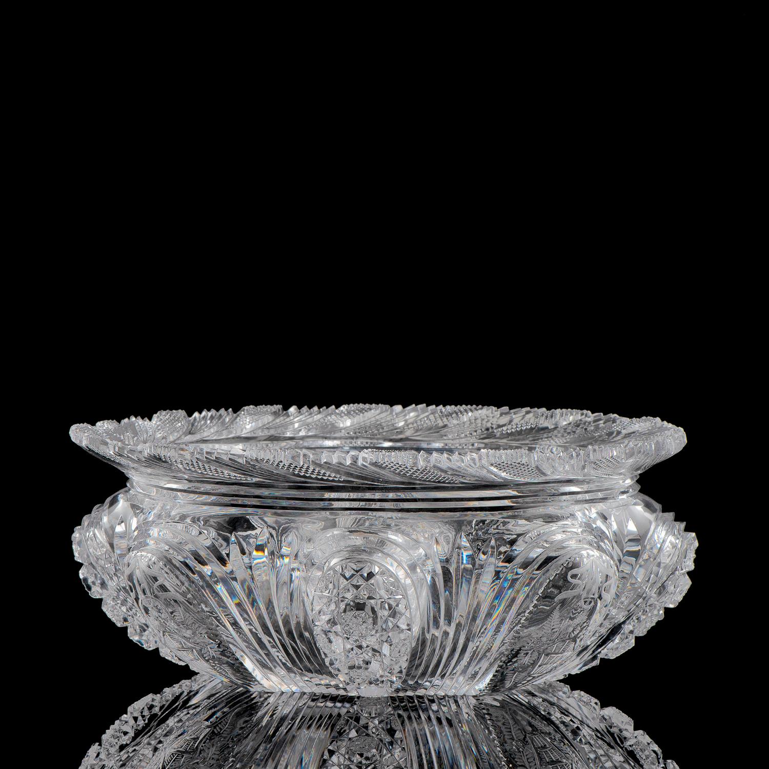 An Intaglio-Decorated Cut Glass Cuspidor, Possibly Bohemian