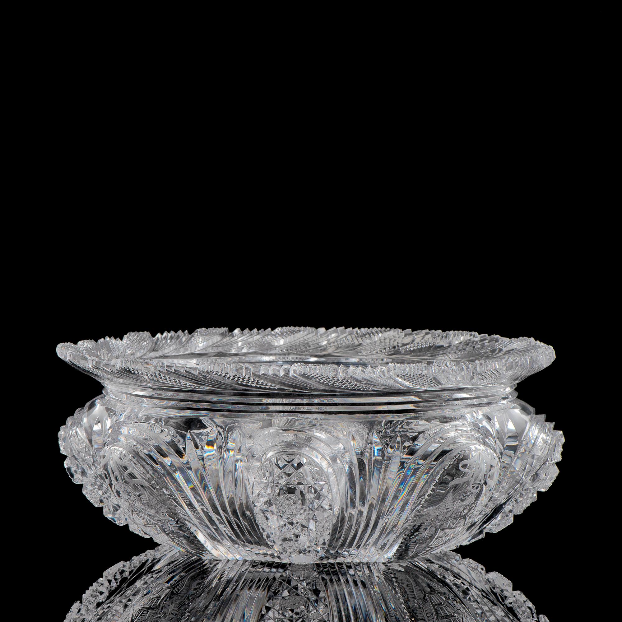 An Intaglio-Decorated Cut Glass Cuspidor, Possibly Bohemian