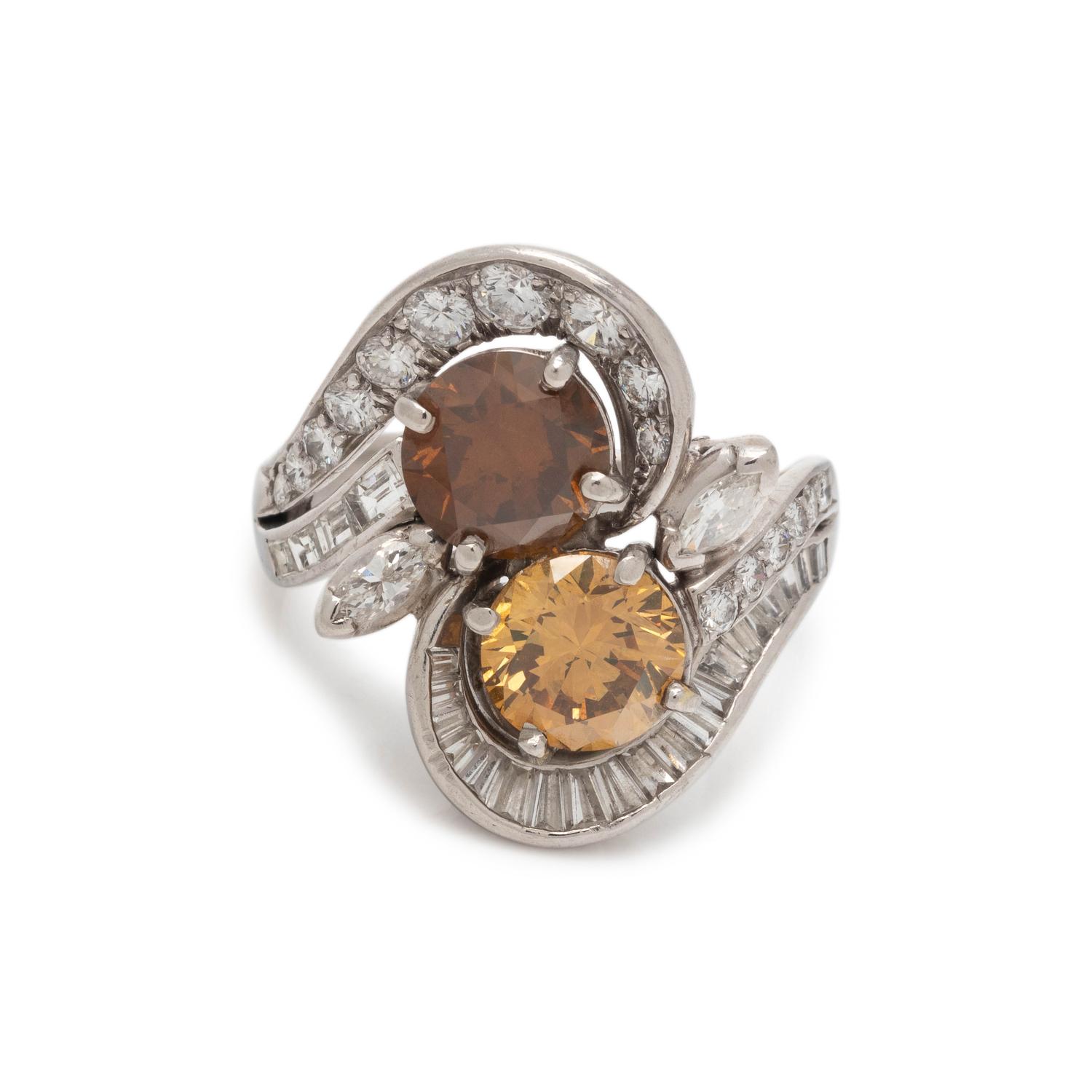 FANCY DEEP BROWNISH ORANGY YELLOW, COLORED DIAMOND AND DIAMOND RING