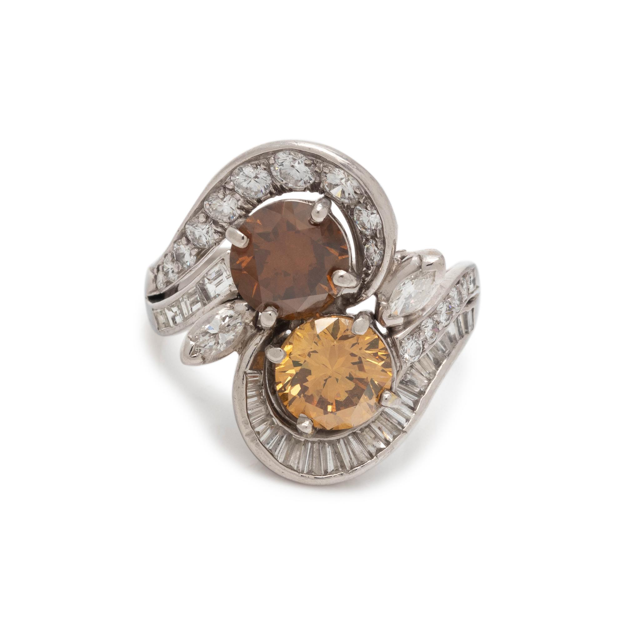 FANCY DEEP BROWNISH ORANGY YELLOW, COLORED DIAMOND AND DIAMOND RING