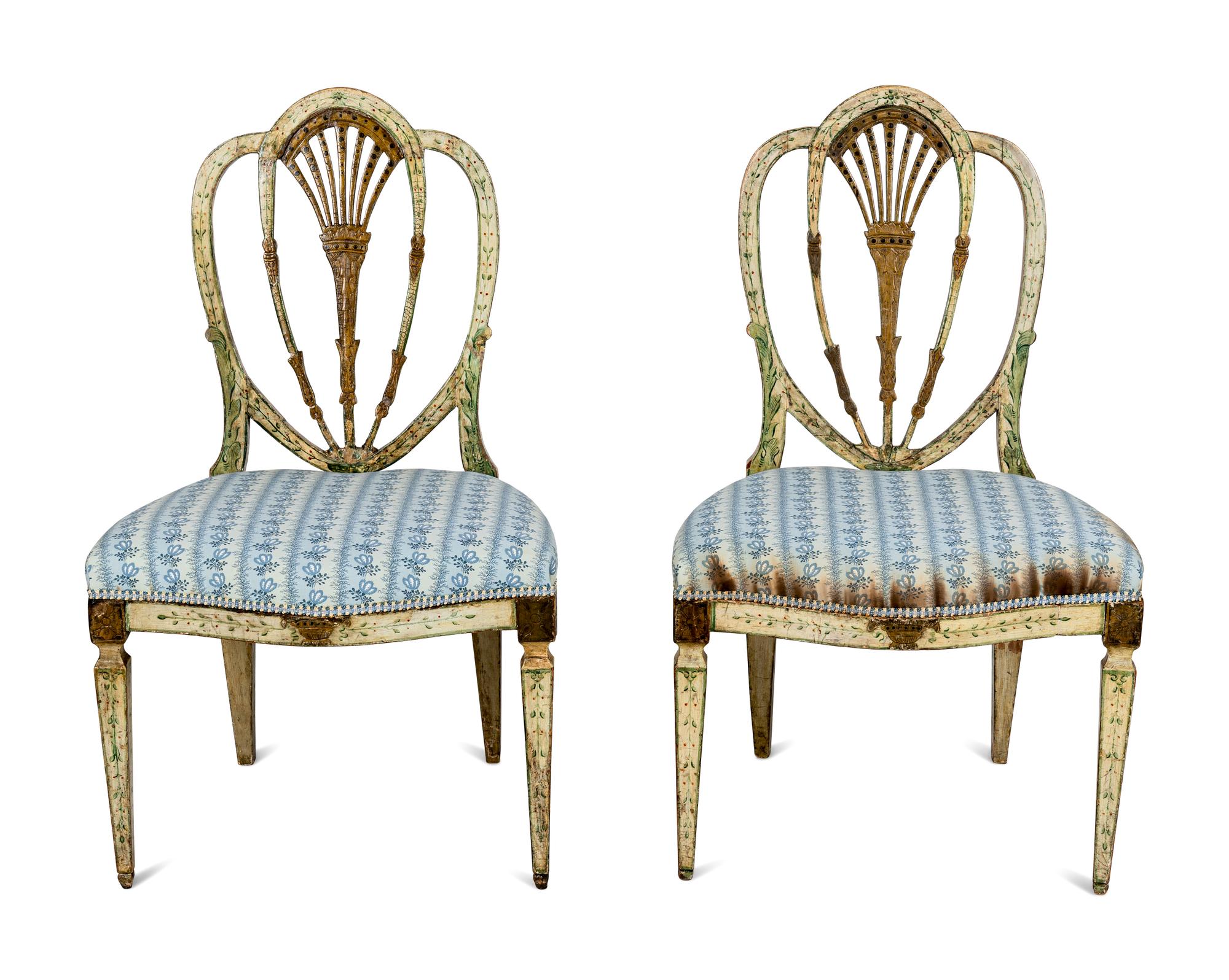 A Pair of North European Polychrome Decorated Side Chairs