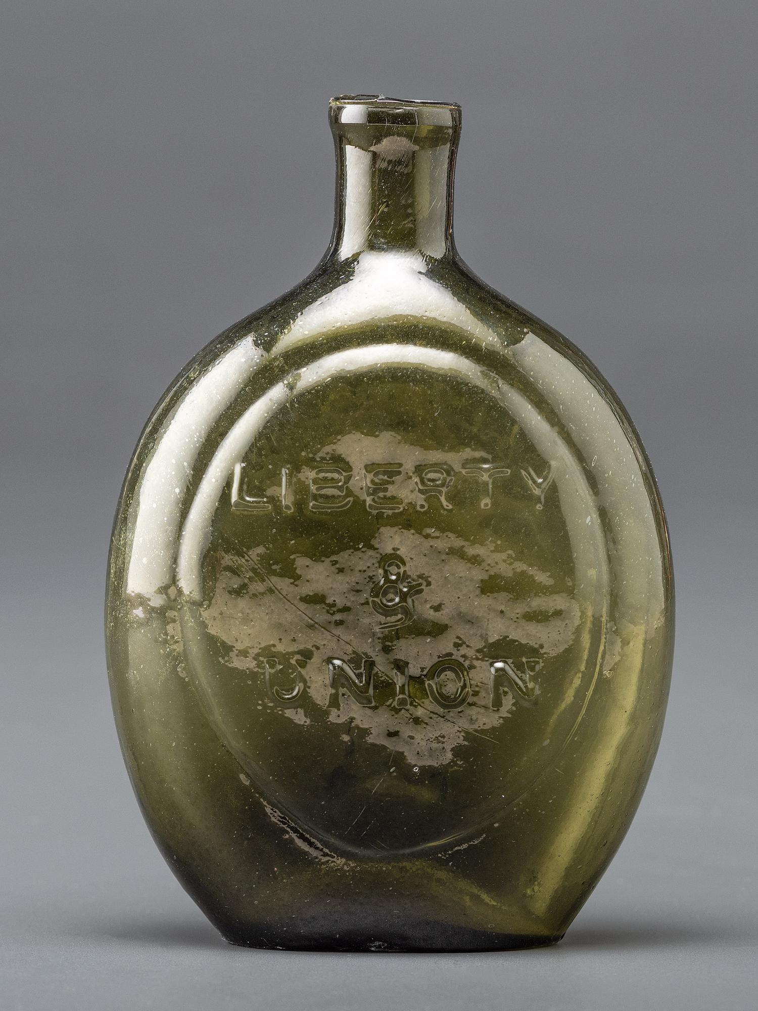 A Molded-Glass Flask in Yellow-Green by the Baltimore Glass Works