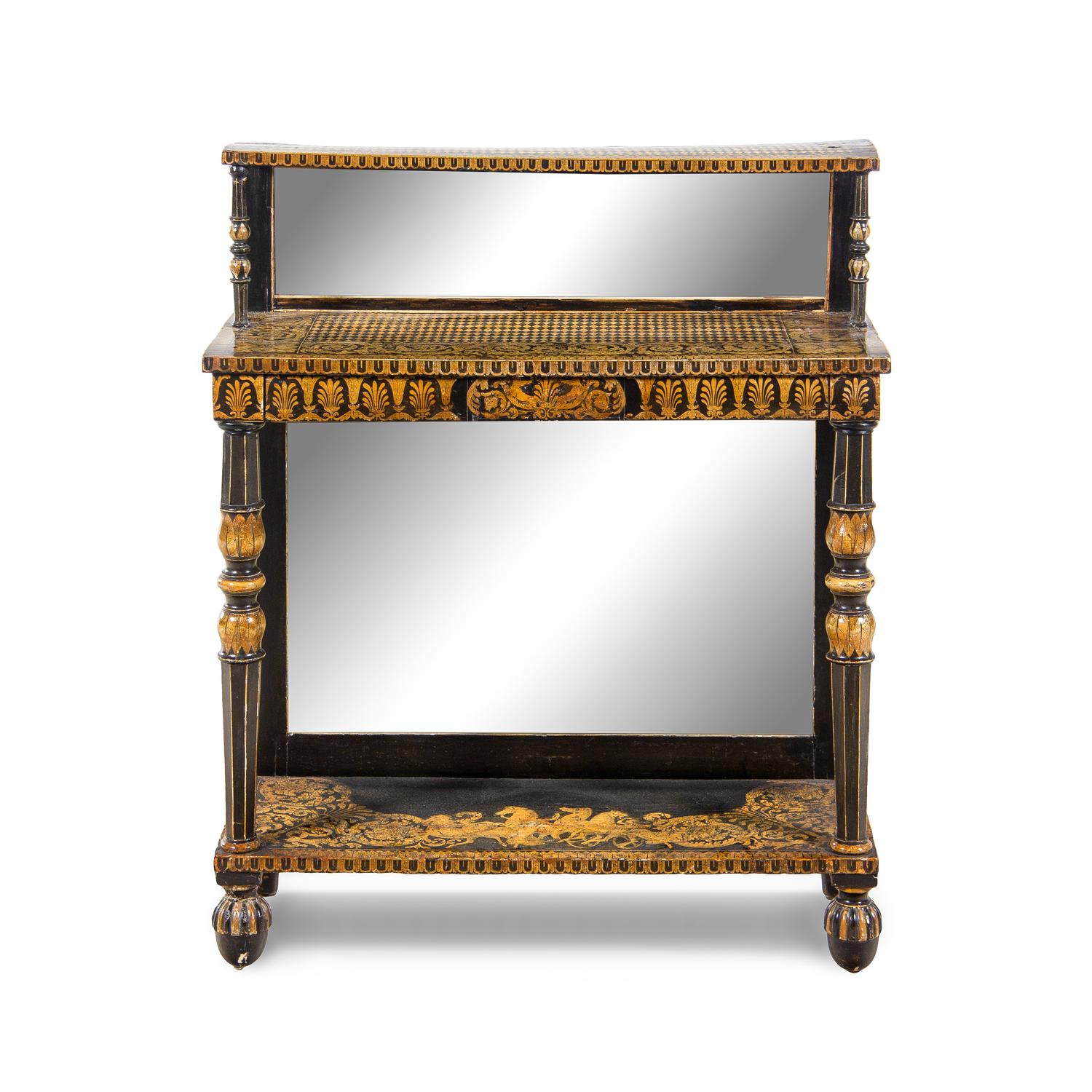 A Regency Part-Ebonized Penwork Pier Table
