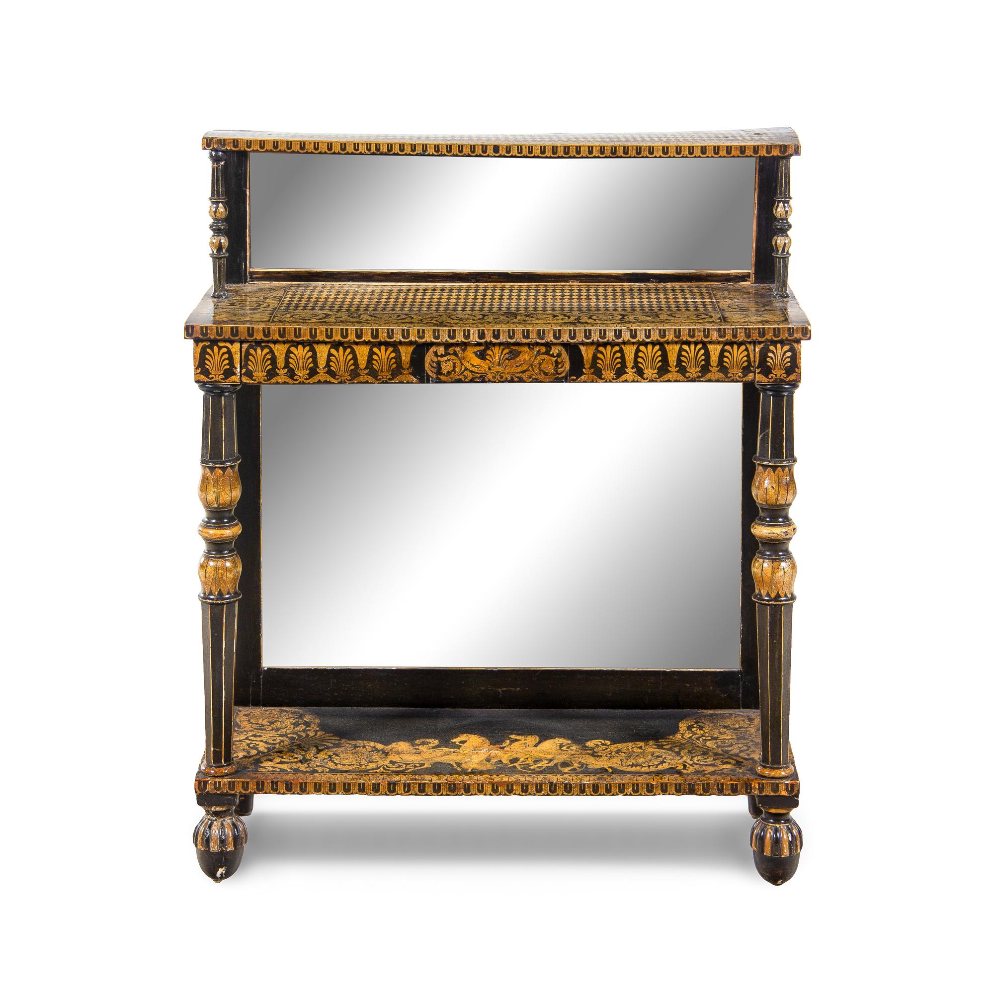 A Regency Part-Ebonized Penwork Pier Table