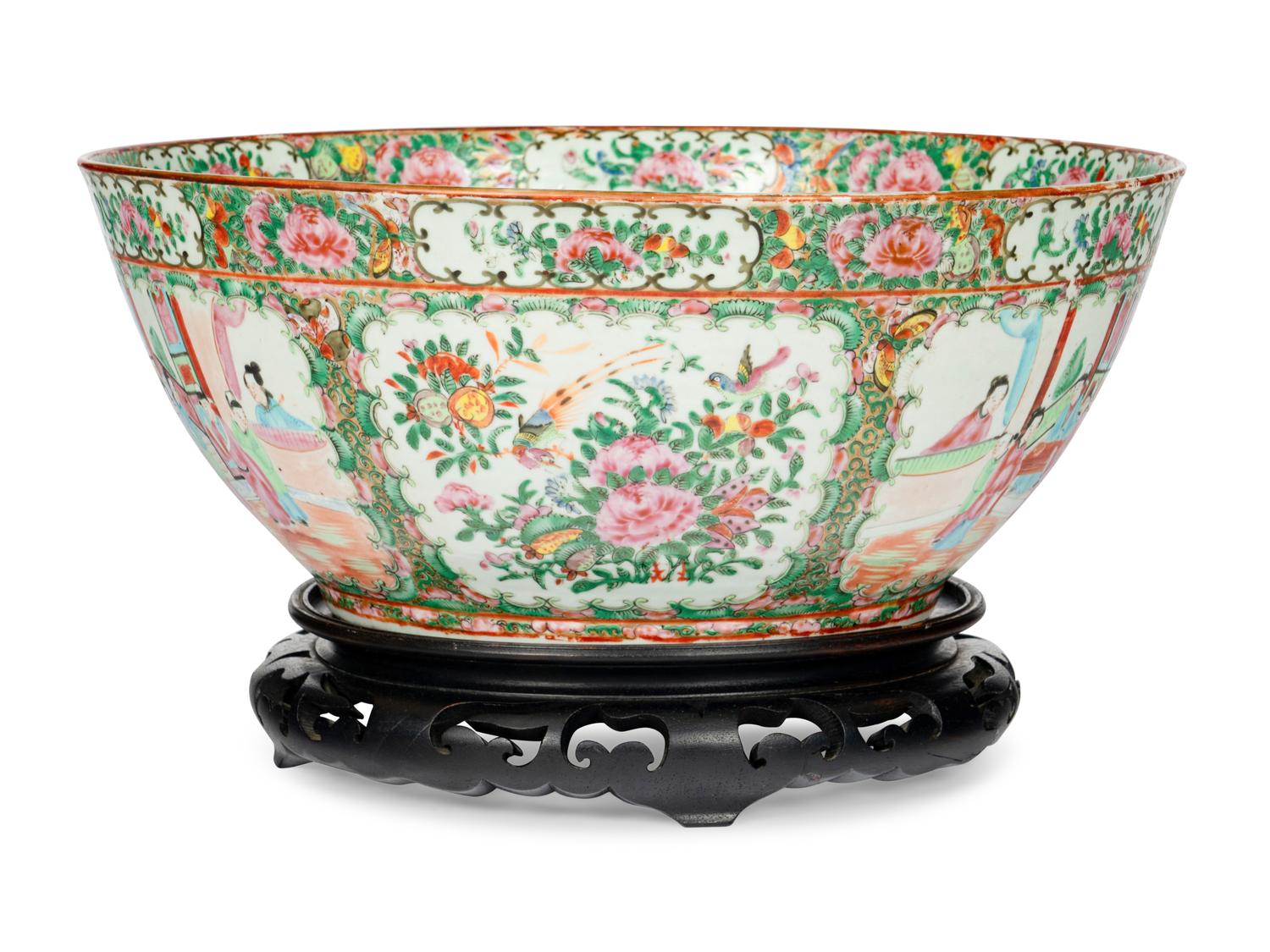 A Chinese Export Rose Medallion Punch Bowl