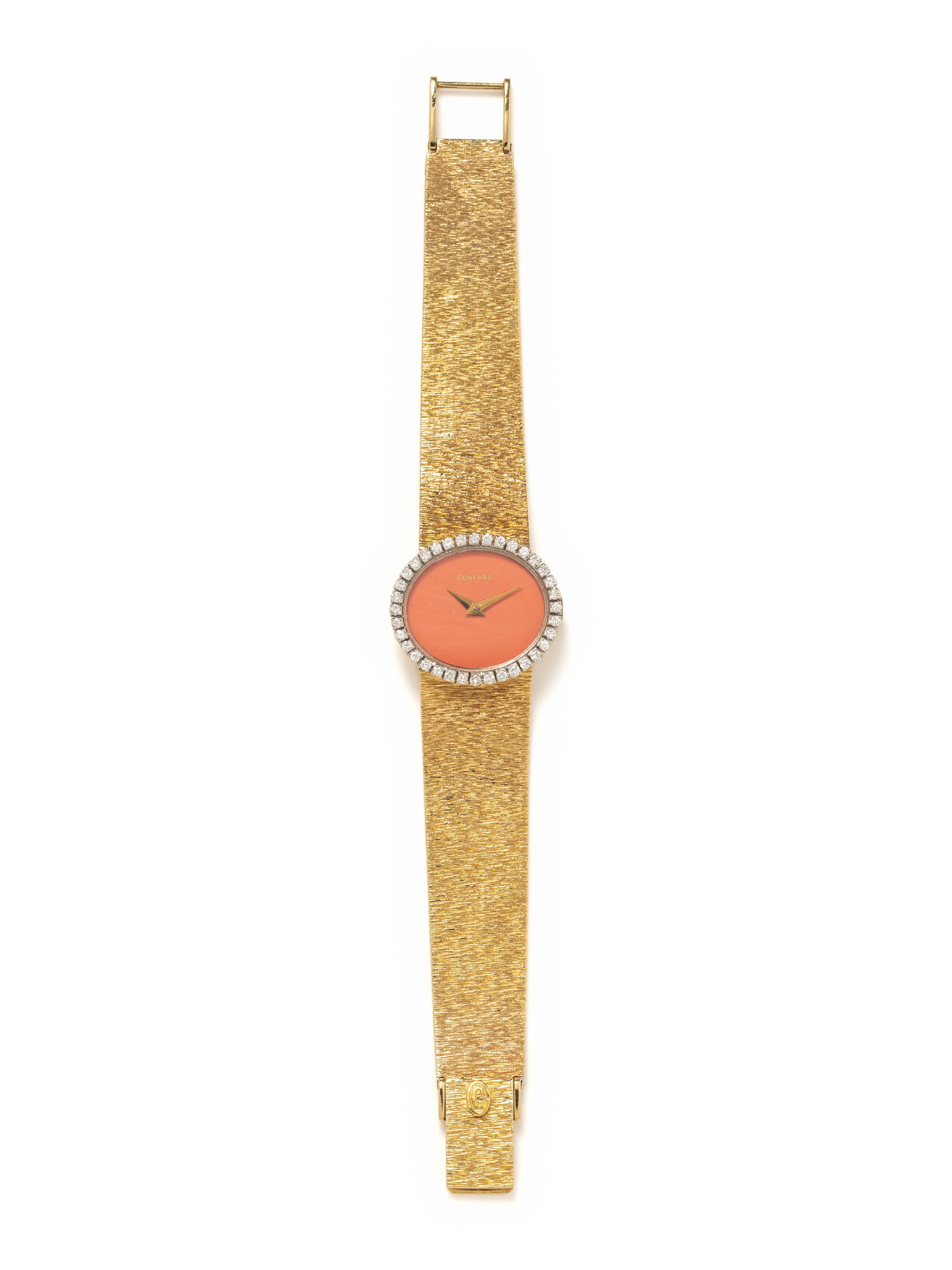 CONCORD, 14K YELLOW GOLD AND CORAL WATCH