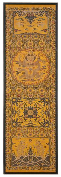 A Pair of Chinese Yellow Ground Brocade Woven 'Dragon' Silk Chair Covers