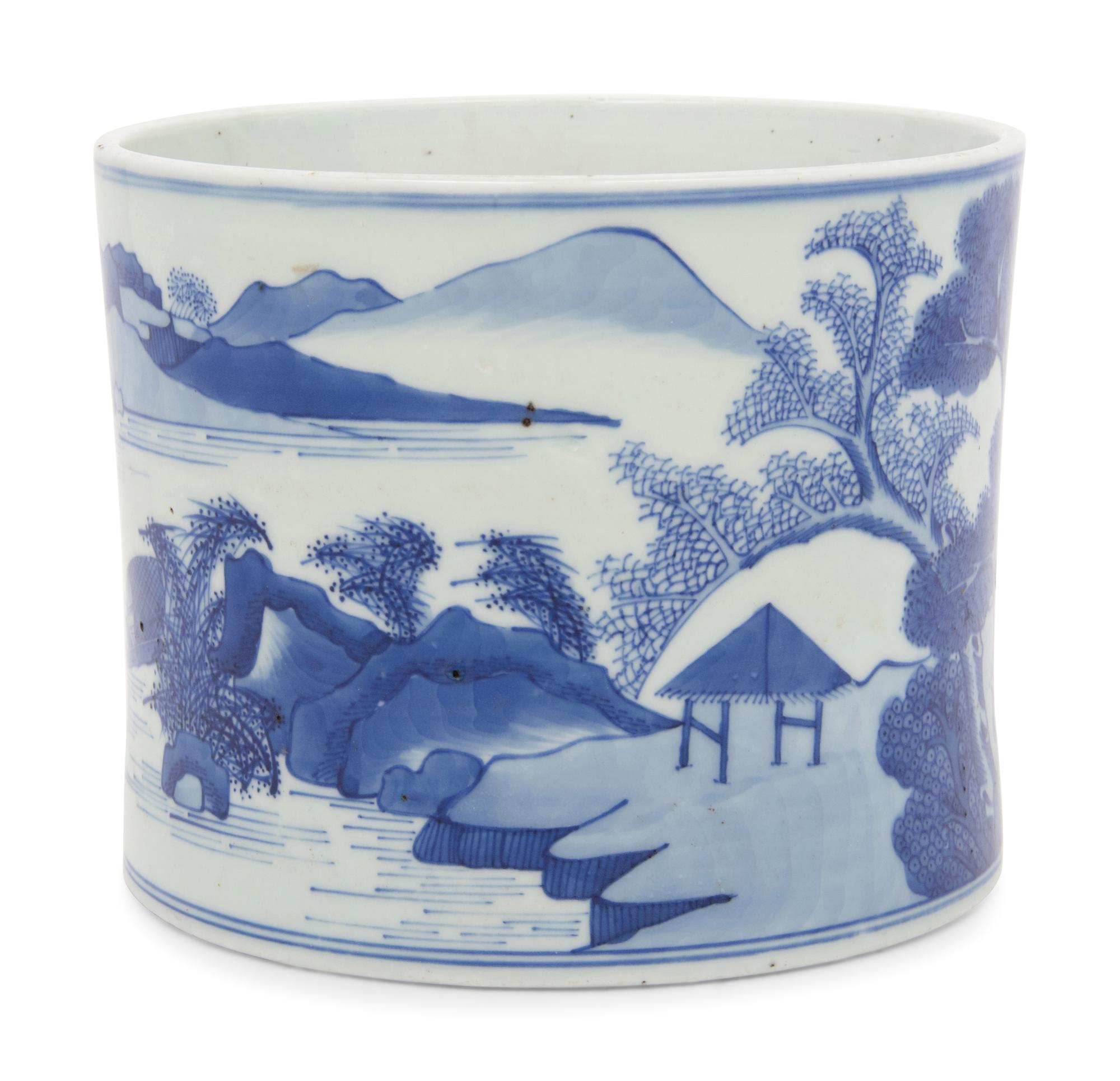 Two Chinese Blue and White Porcelain Brushpots, Bitong