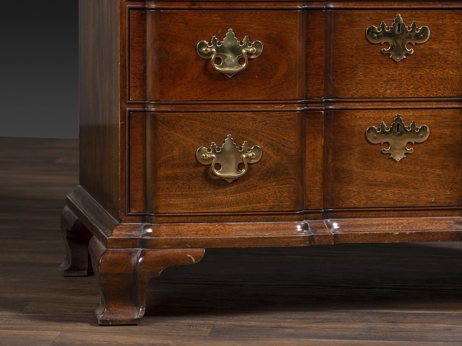 A Kindel Chippendale Revival Shell-and-Block Front Desk-and-Bookcase