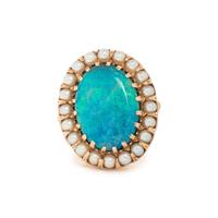 OPAL DOUBLET AND CULTURED PEARL RING