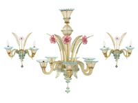 A Murano Colored Glass Chandelier and Matching Sconces
