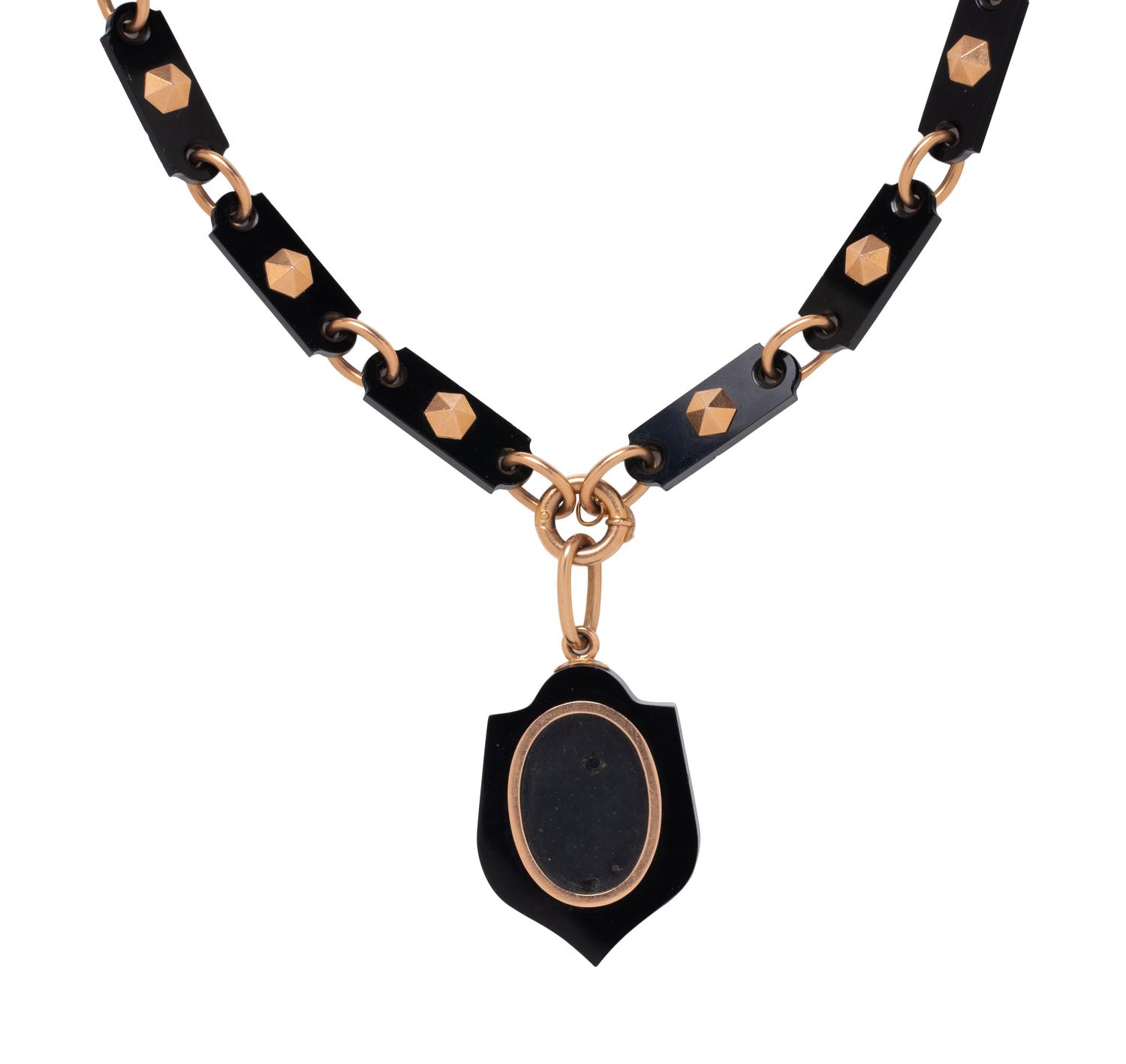 BLACK LINK, ROSE GOLD AND ONYX PENDANT/NECKLACE