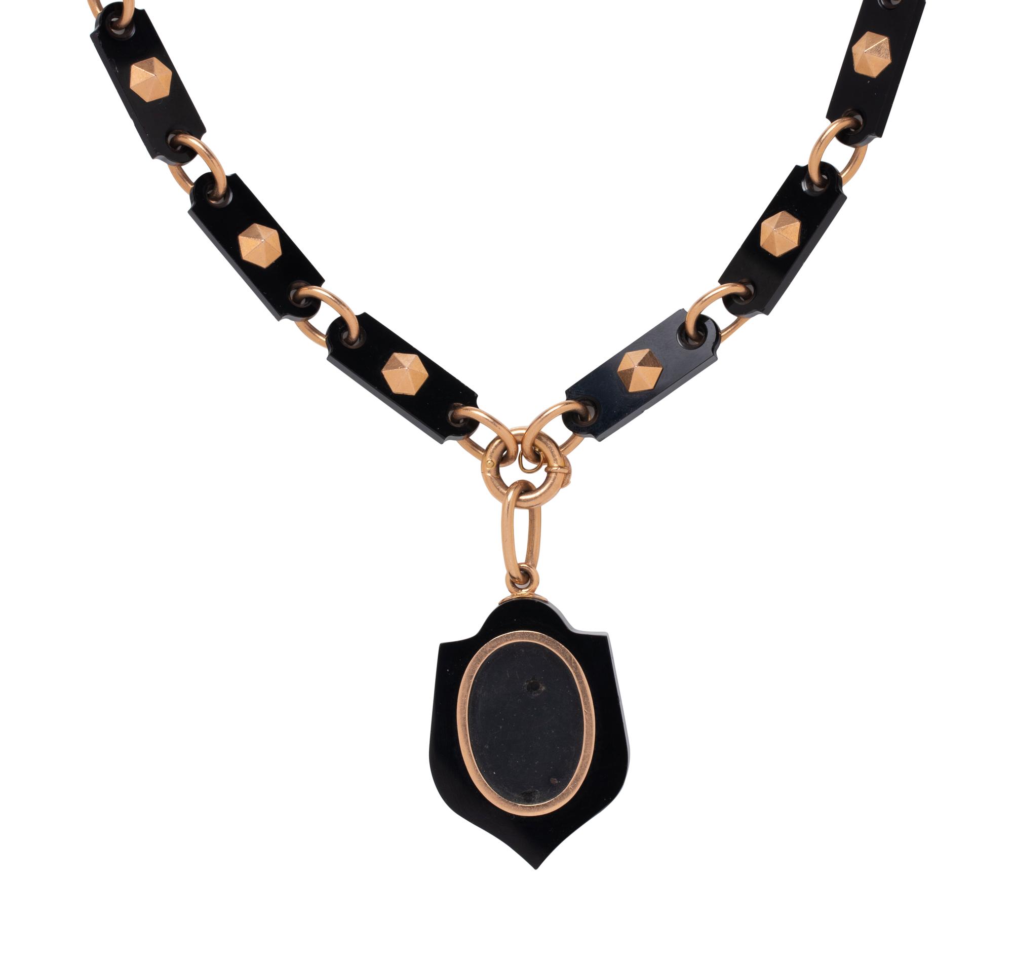 BLACK LINK, ROSE GOLD AND ONYX PENDANT/NECKLACE