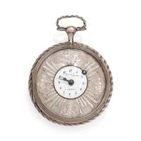 FRED VAUCHER, OPEN FACE POCKET WATCH WITH CHAIN