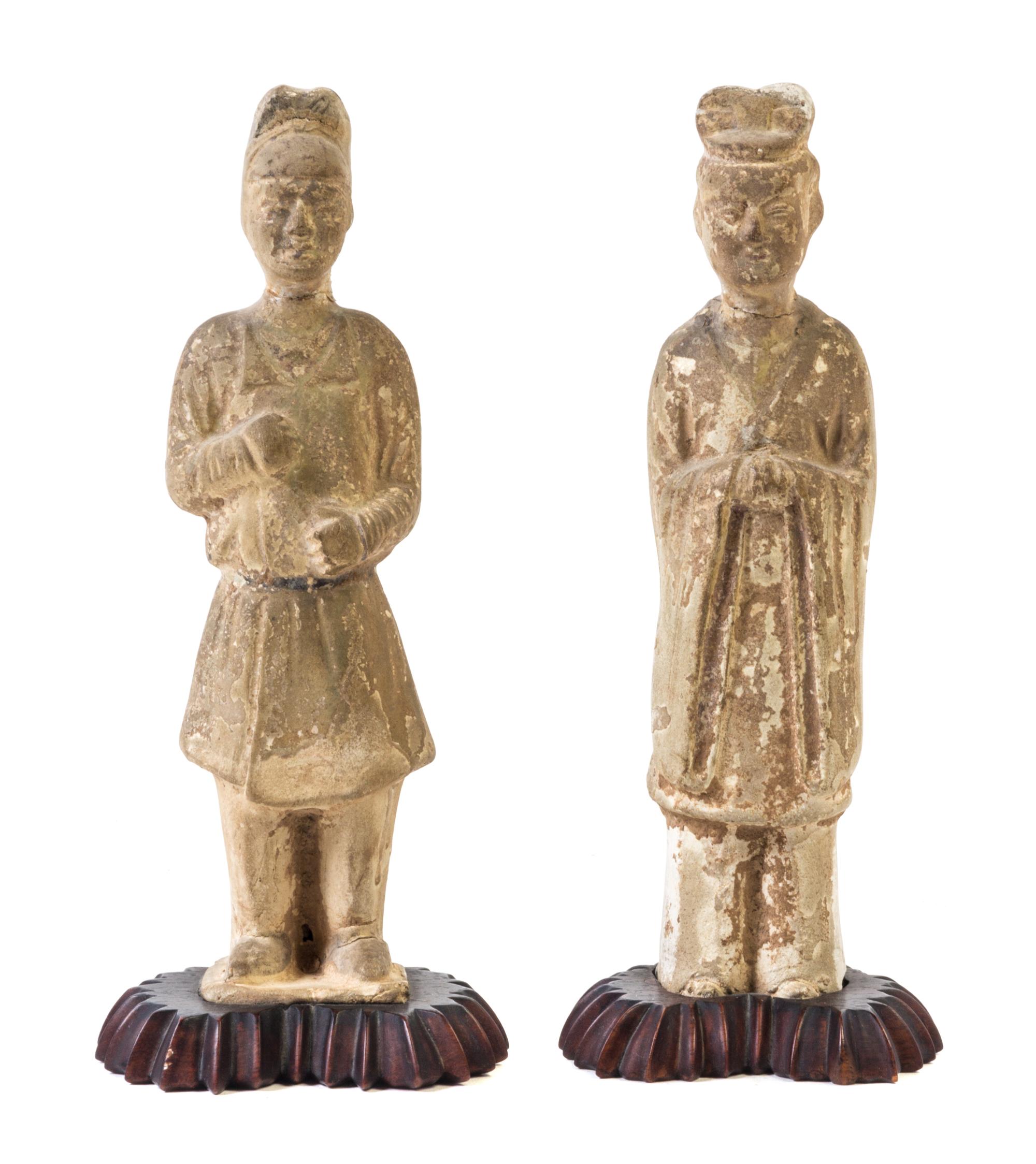 Two Grey Pottery Male Figures — POSSIBLY TANG DYNASTY