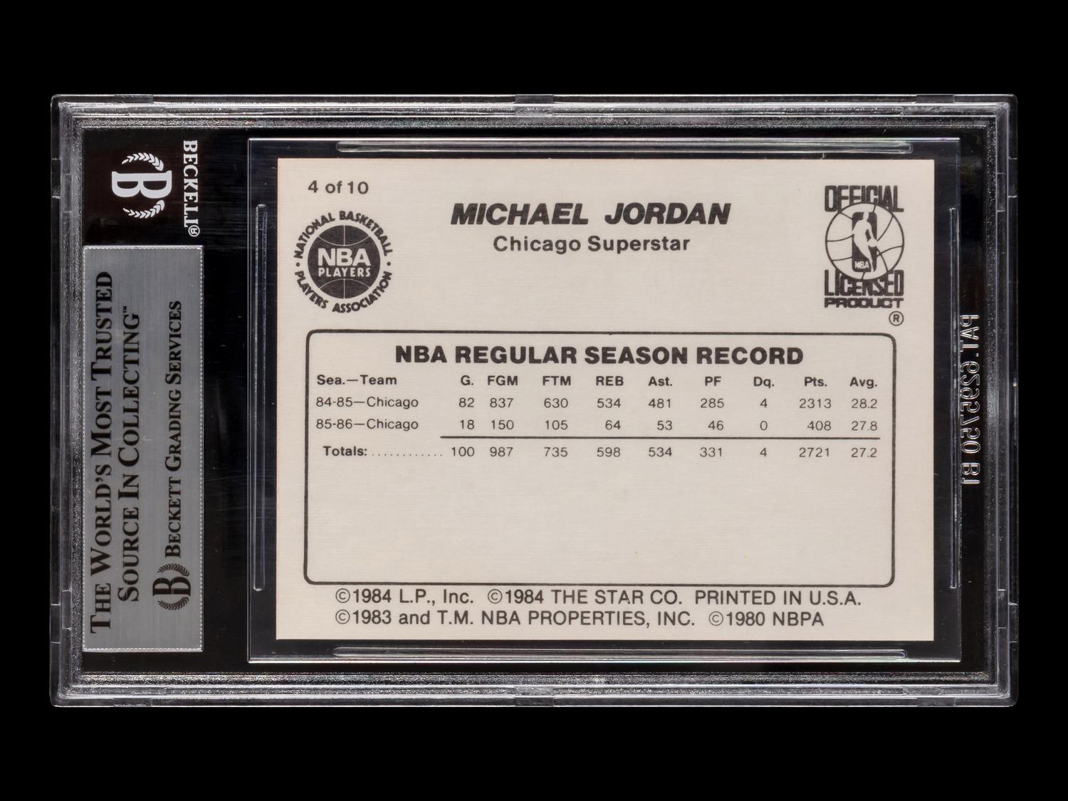 A 1986 Star Michael Jordan Set Pro Stats Card No. 4 (BGS 8 NM-MT)