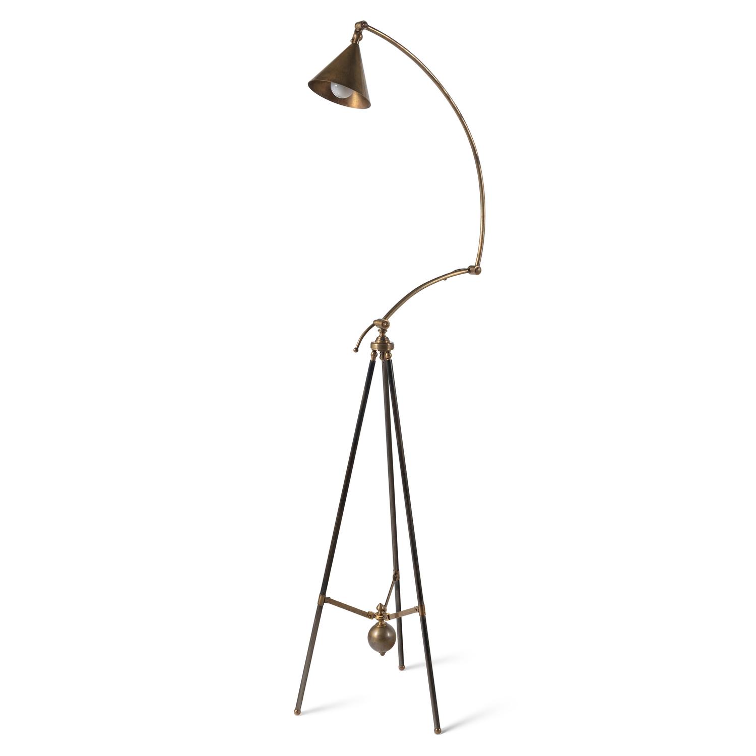 A Pair of Contemporary Bronze Tripod Swing-Arm Floor Lamps