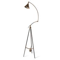 A Pair of Contemporary Bronze Tripod Swing-Arm Floor Lamps