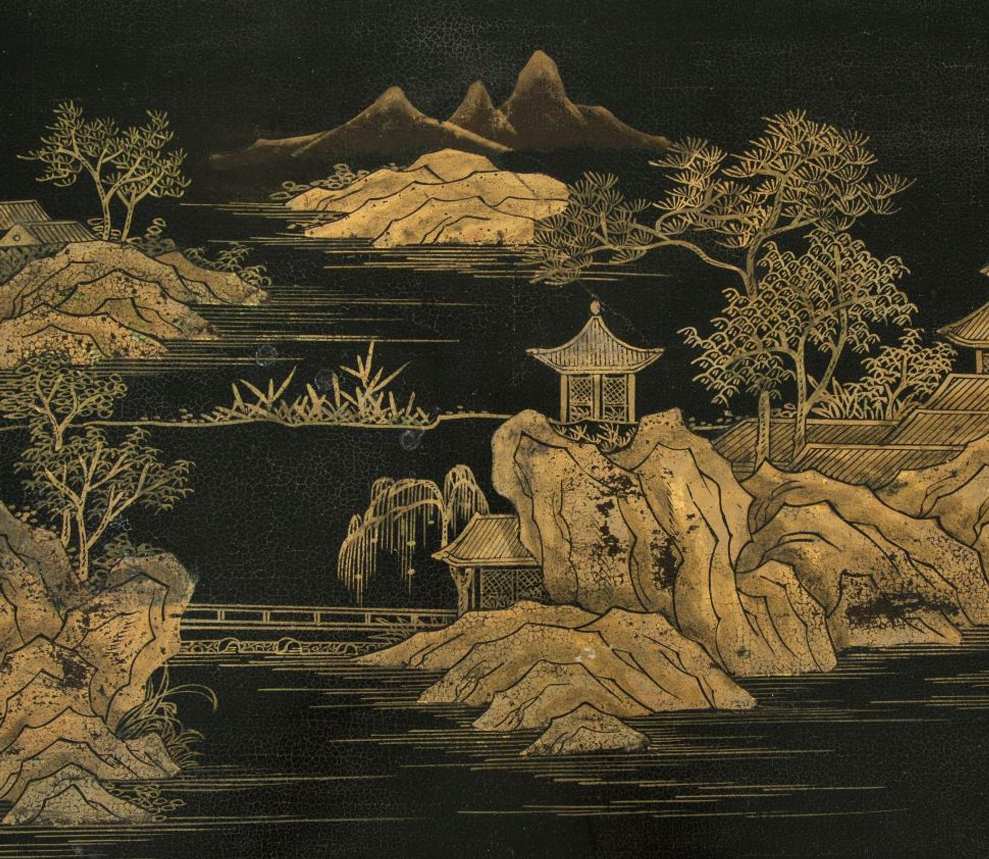 A Chinese Black and Gilt Lacquer Console Table — 20TH CENTURY