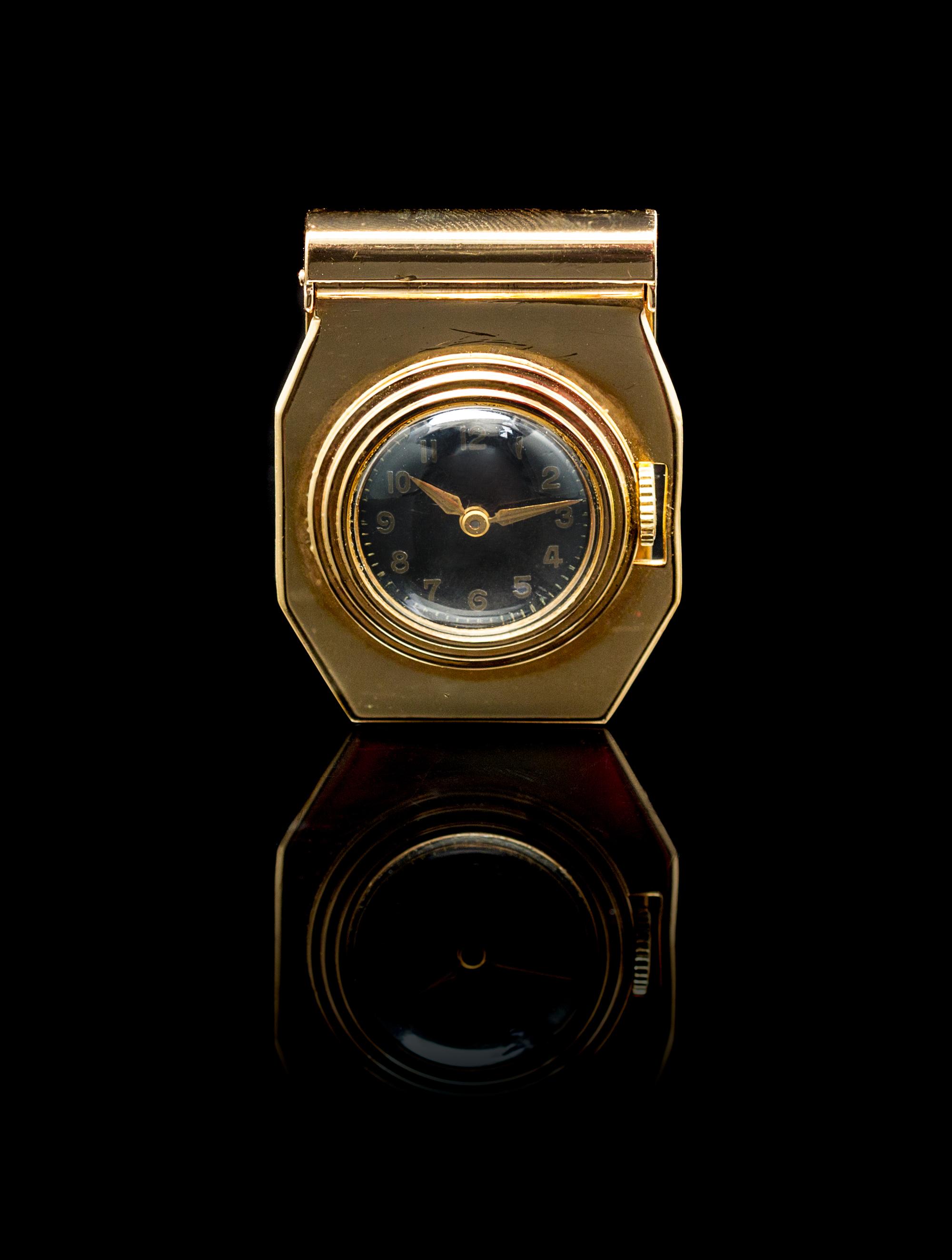 A 14 Karat Yellow Gold Lapel Clip Watch, Circle Watch Co.,