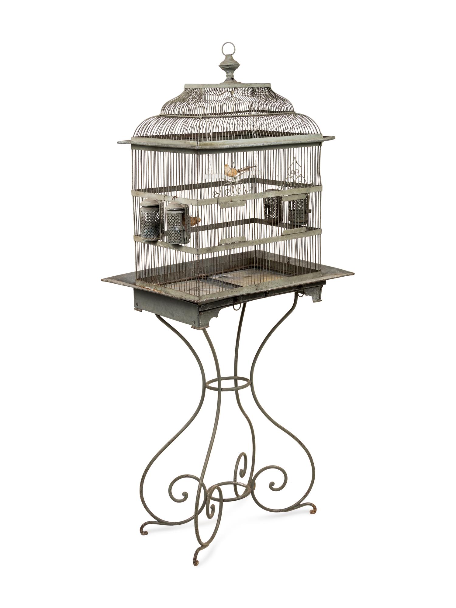 An Enameled Metal Birdcage