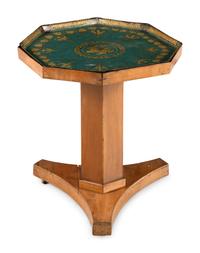 A French Fruitwood and Tole-Inset Center Table