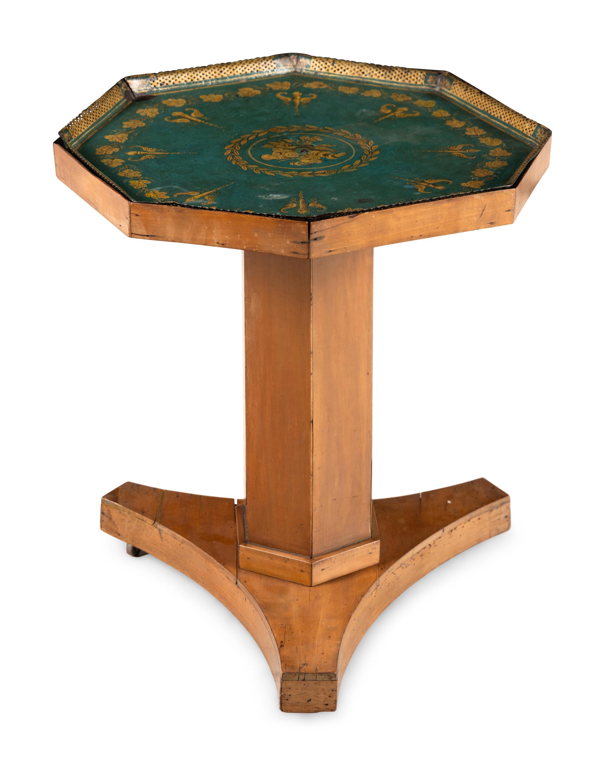 A French Fruitwood and Tole-Inset Center Table