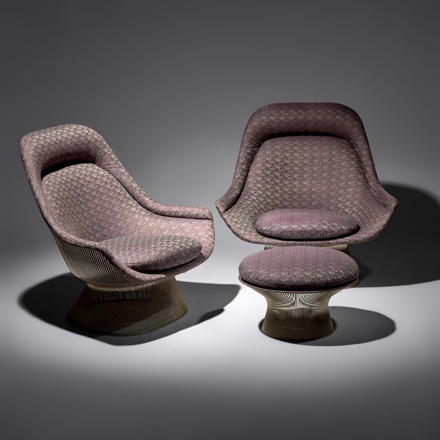 Pair of Easy Lounge Chairs, model 1705 and one ottoman, Model 1705y, for Knoll International USA, 1966/1980