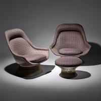 Pair of Easy Lounge Chairs, model 1705 and one ottoman, Model 1705y, for Knoll International USA, 1966/1980