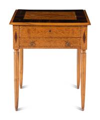 A Continental Burl Walnut, Calamander and Marquetry Side Table