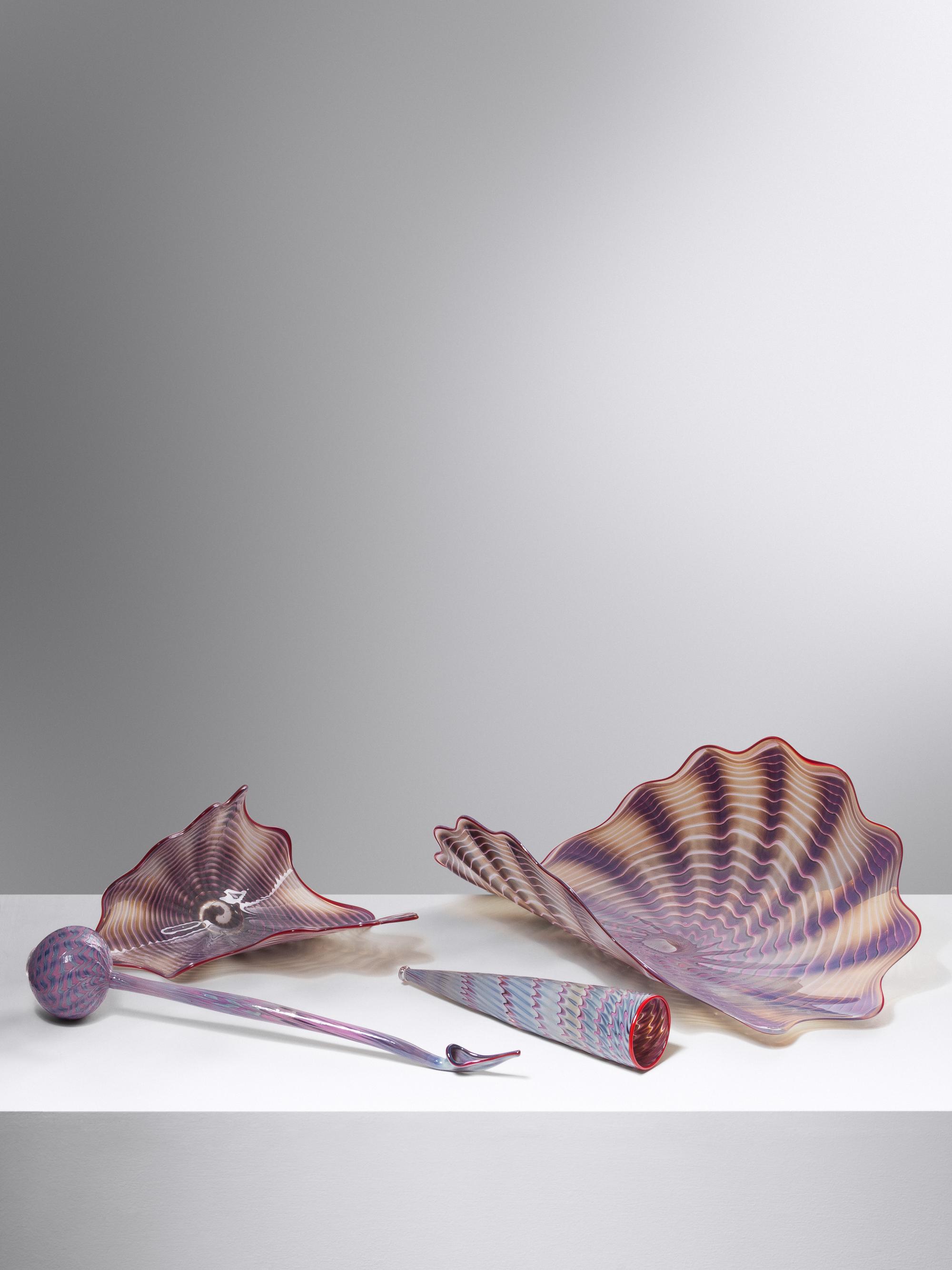Five Piece Purple Persian Set with Red and Green Lips, c. 1988