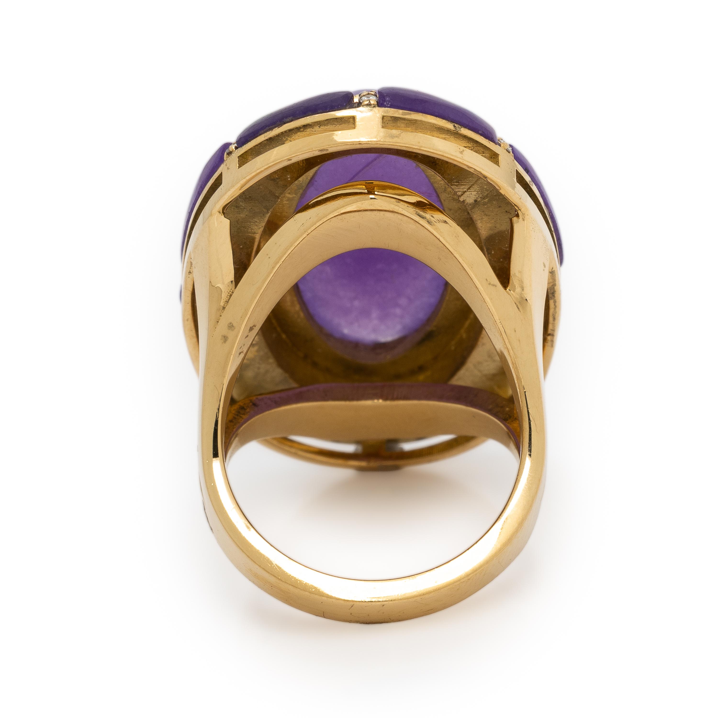 Lavender Jade, Diamond, and Yellow Gold Ring
