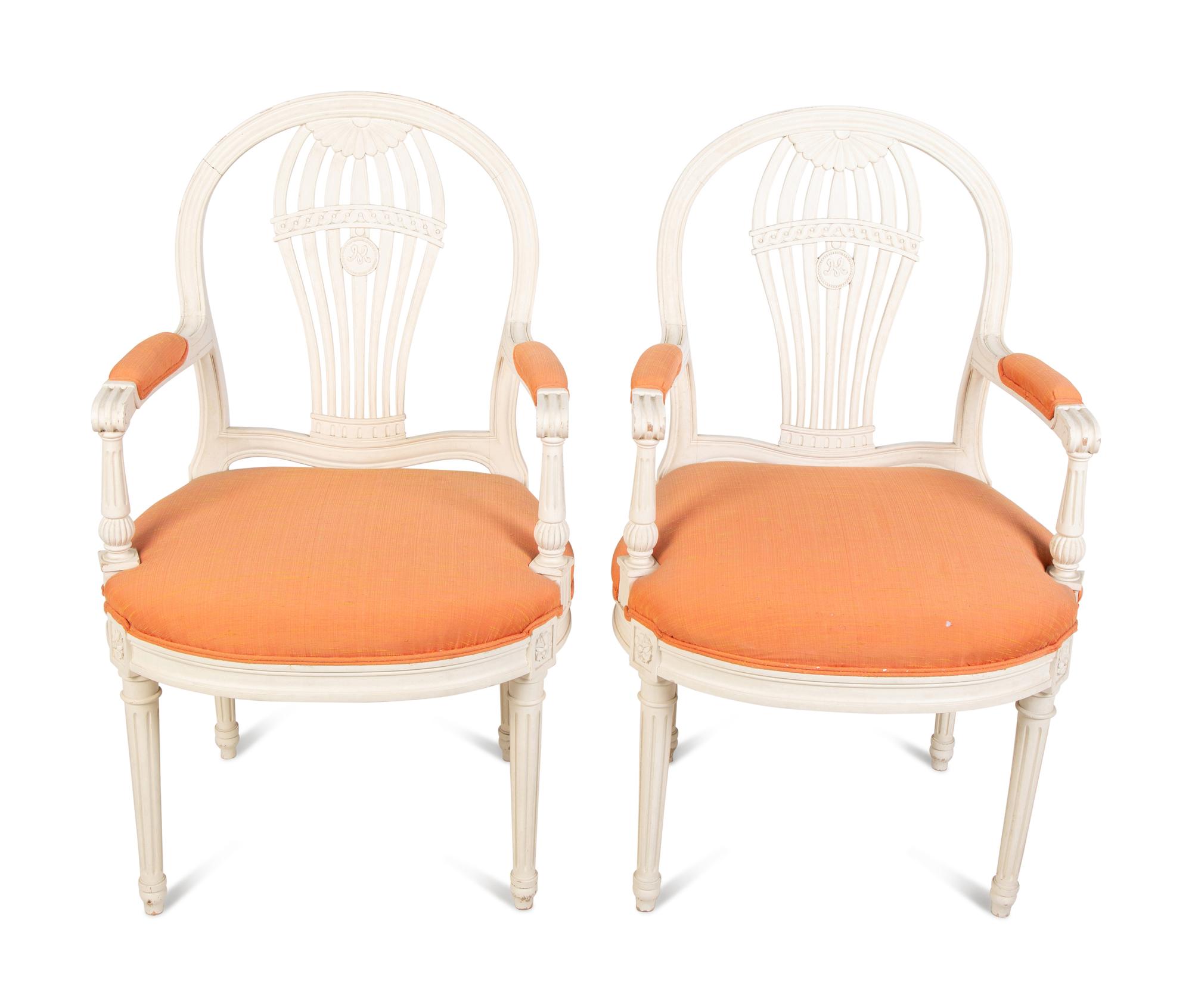 A Pair of Carved and Painted Wood Montgolfière Fauteuils — 20TH CENTURY