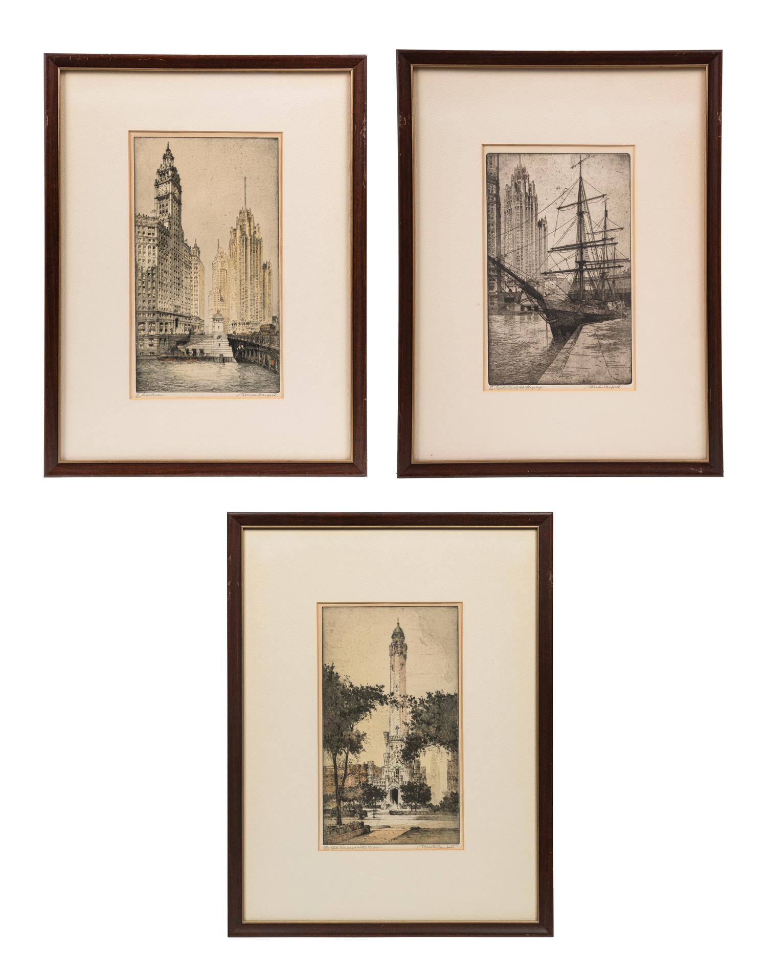 [CHICAGO]. DANFORTH, S. Chester. A suite of 3 signed etchings.