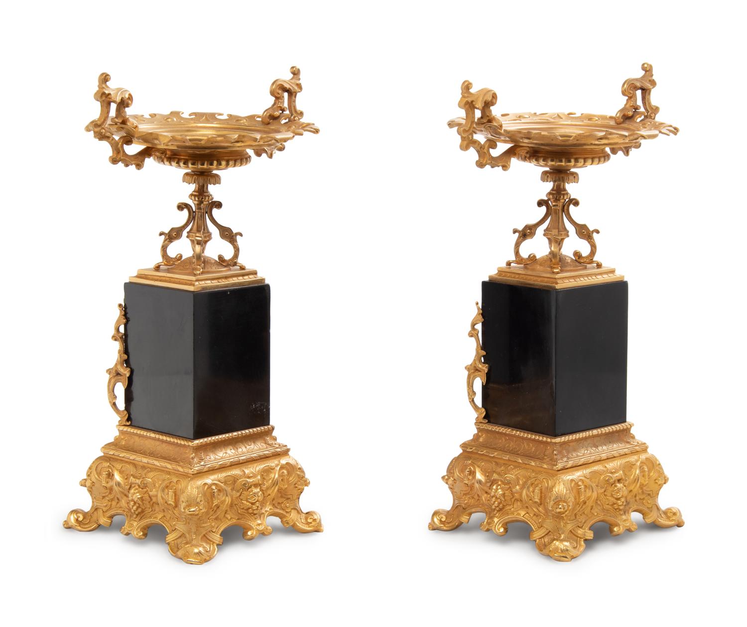 A Pair of Neoclassical Gilt Bronze and Granite Tazze