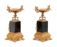 A Pair of Neoclassical Gilt Bronze and Granite Tazze