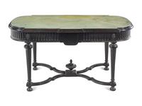 A Napoleon III Style Faux Marble-Top Ebonized Center Table