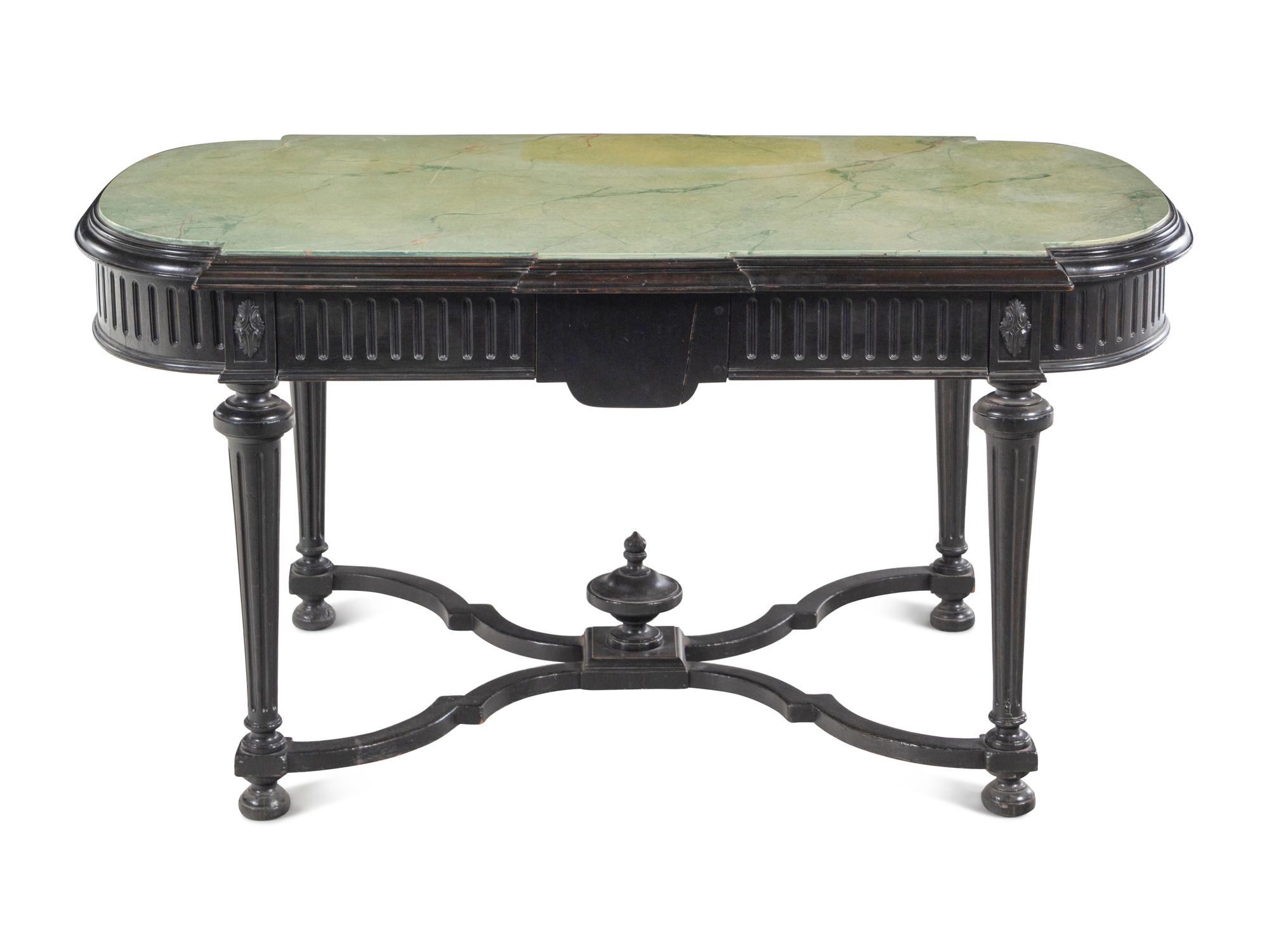 A Napoleon III Style Faux Marble-Top Ebonized Center Table