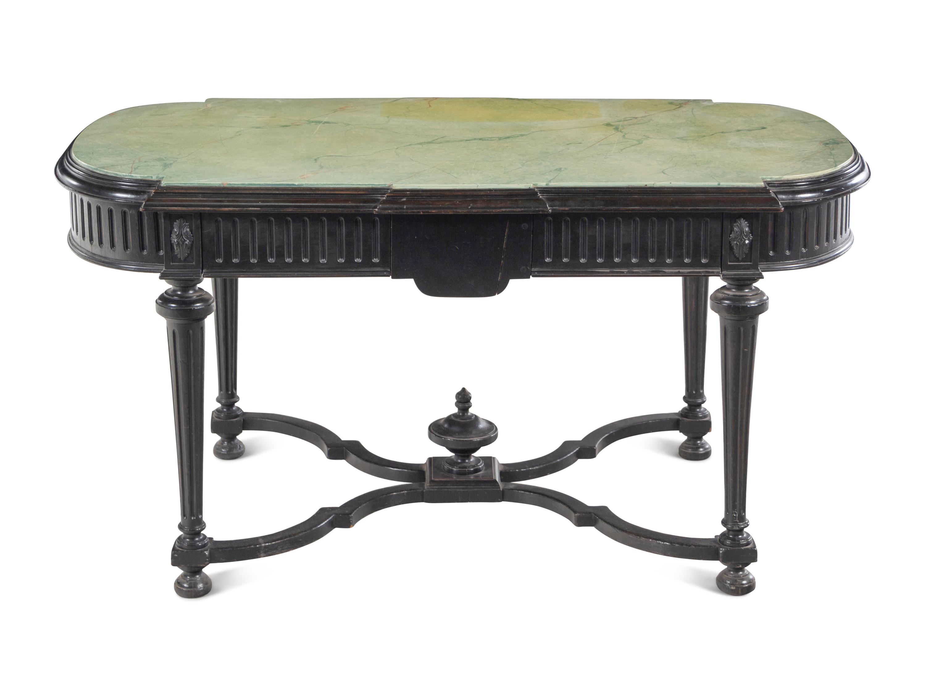 A Napoleon III Style Faux Marble-Top Ebonized Center Table
